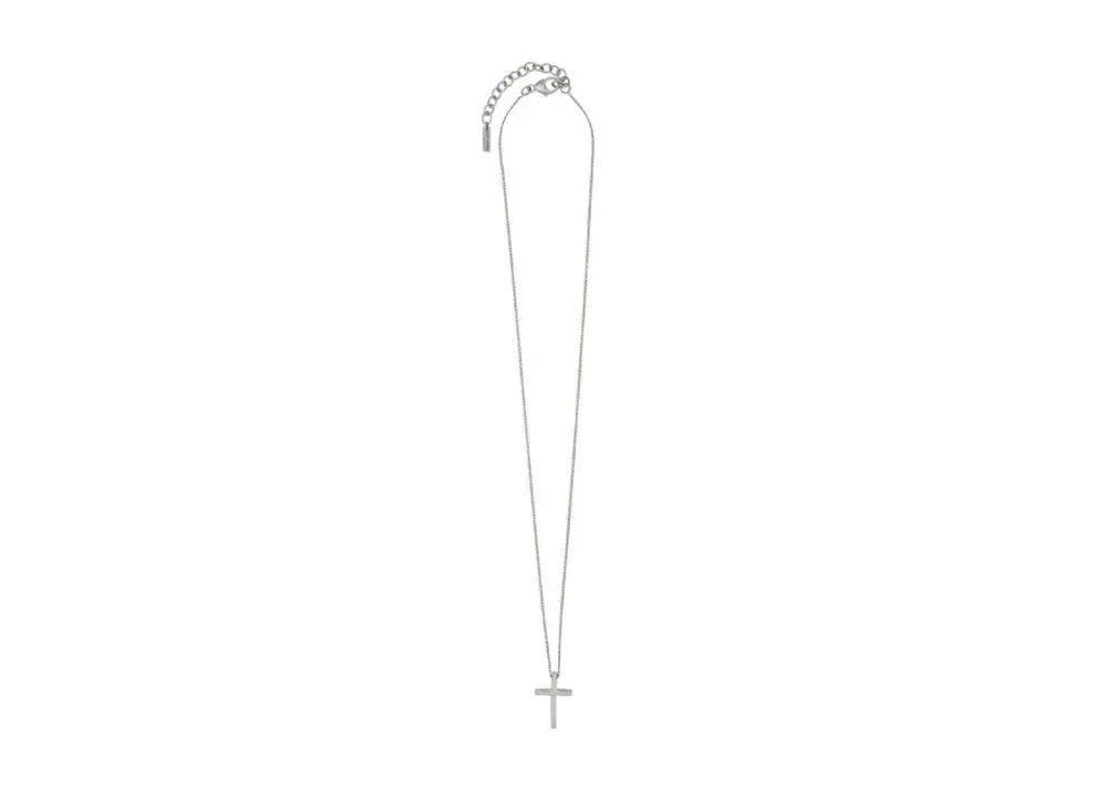 Saint Laurent Metal Cross Charm Necklace "Silver"