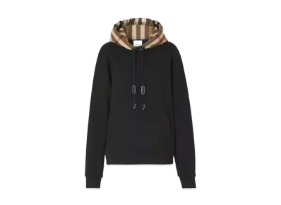 BURBERRY Check Hooded Cotton Oversized Hoodie "Black"