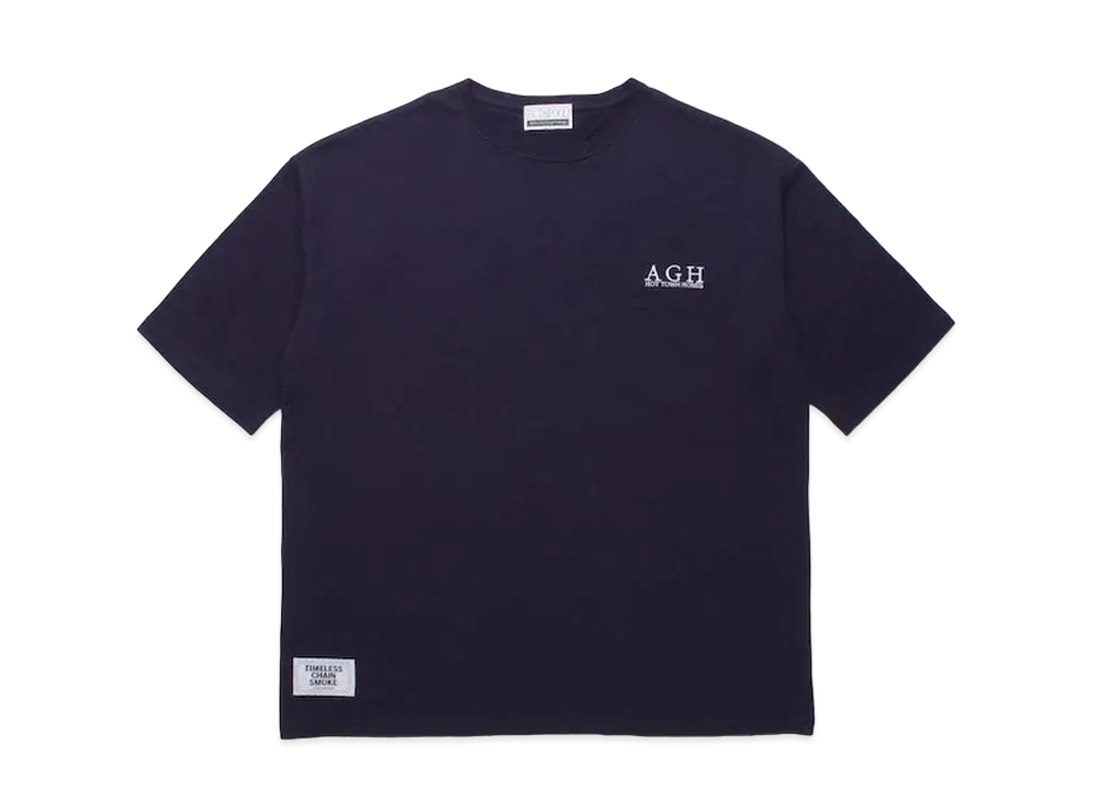 APHRODITEGANG A.G.H. ONEPOINT EMBROIDERY / S/S POCKET TEE "Navy"