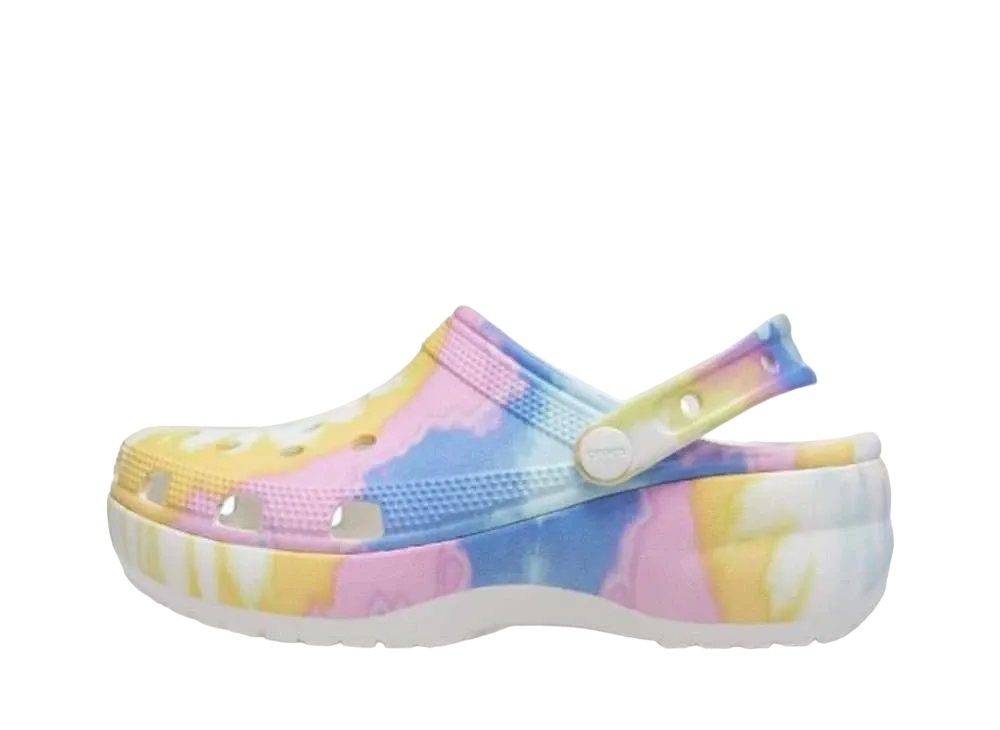 クロックス ウィメンズ クラシック プラットフォーム タイ ダイ グラフィック クロッグ