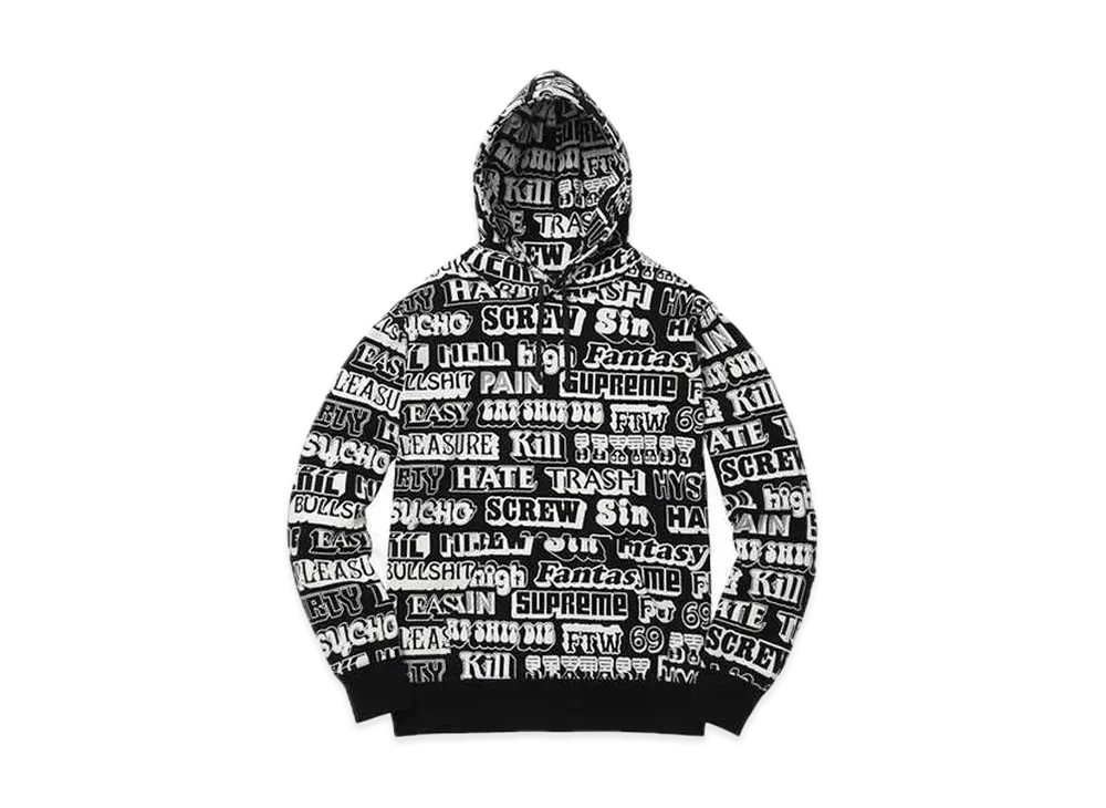 Supreme x HYSTERIC GLAMOUR Text Hooded Sweatshirt "Black"