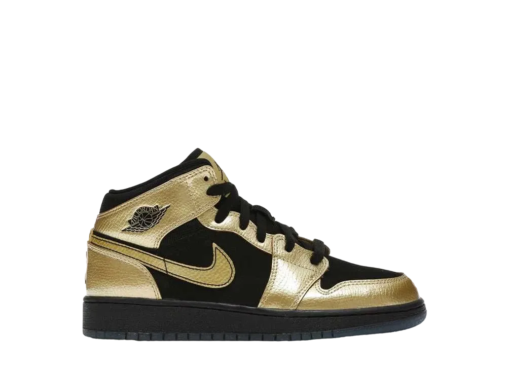 ナイキ GS エアジョーダン1 ミッド "メタリック ゴールド コイン ブラック"