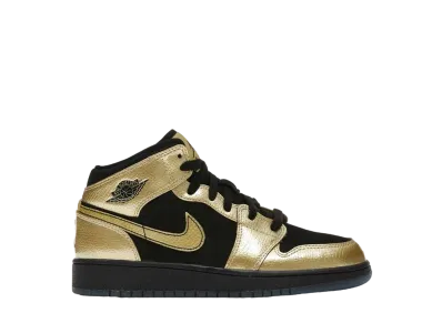 Nike GS Air Jordan 1 Mid "Metallic Gold Coin Black"