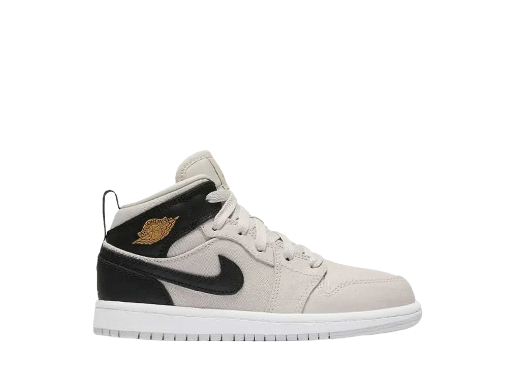 Nike PS Jordan 1 Mid "Light Bone Metallic Gold Black"