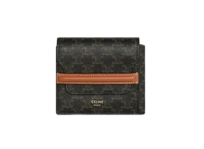 CELINE Flap Origami Wallet In Triomphe Canvas And Lambskin "Tan"