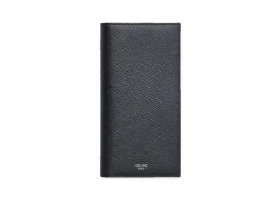 CELINE Vertical Wallet With Coin Conpartment In Grained Calfskin "Black"
