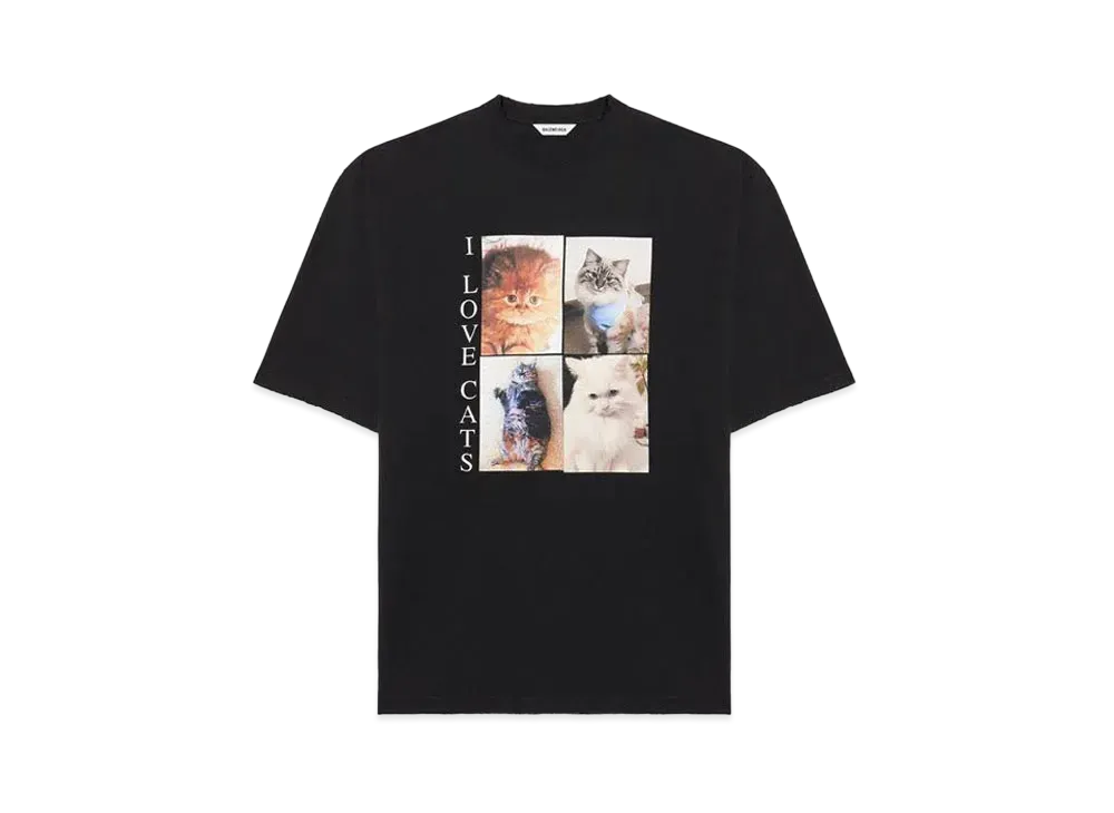 BALENCIAGA I Love Cats Print T-shirt "Black"
