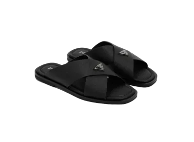 PRADA Saffiano Leather Crisscross Sandals "Black"