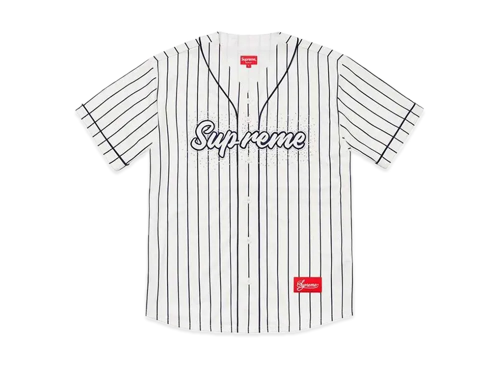 Supreme Rhinestone Baseball Jersey "Pinstripe"