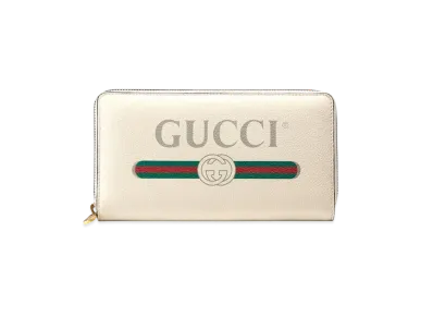 GUCCI Vintage Logo Print Zip Around Wallet "White"