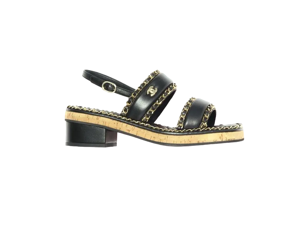 CHANEL Sandals Lambskin "Black"