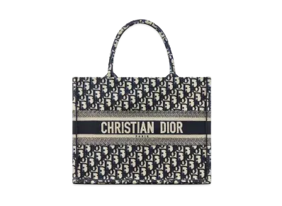 Dior Book Tote Medium Bag Oblique Embroidery "Ecru/Blue"