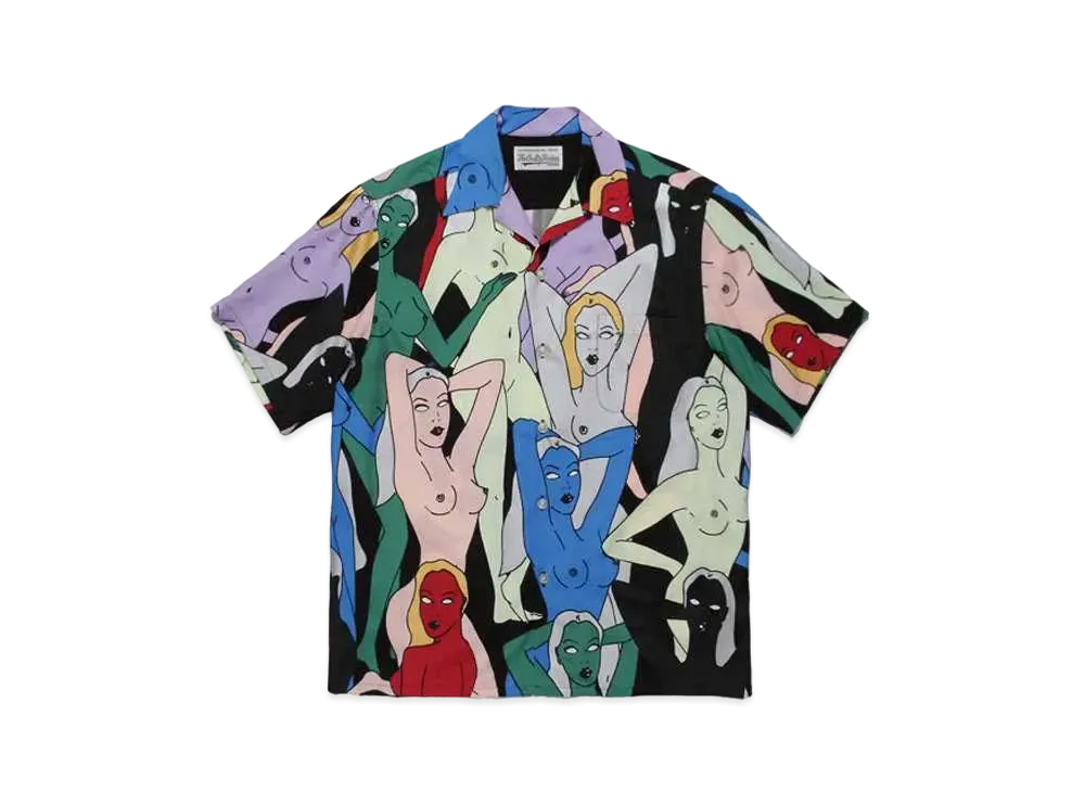 WACKO MARIA TENGOKUTOKYOHYAKUJOEZU HAWAIIAN SHIRT #1 "Black"