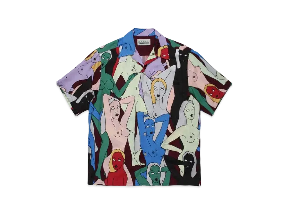 WACKO MARIA TENGOKUTOKYOHYAKUJOEZU HAWAIIAN SHIRT #1 "Bordeaux"