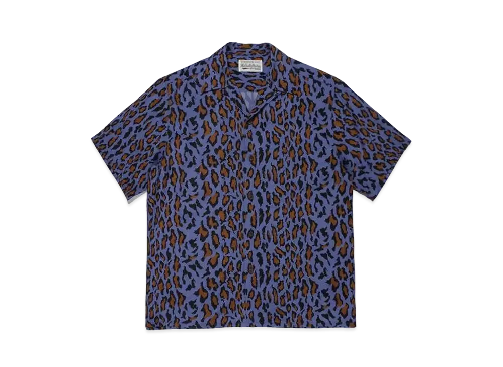 WACKO MARIA LEOPARD OPEN COLLAR SHIRT "Blue"