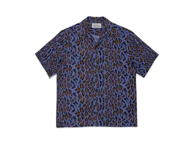 WACKO MARIA LEOPARD OPEN COLLAR SHIRT "Blue"