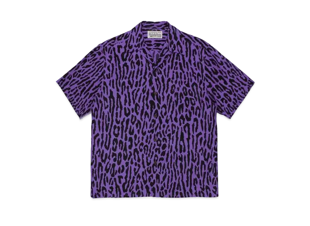 WACKO MARIA LEOPARD OPEN COLLAR SHIRT "Purple"