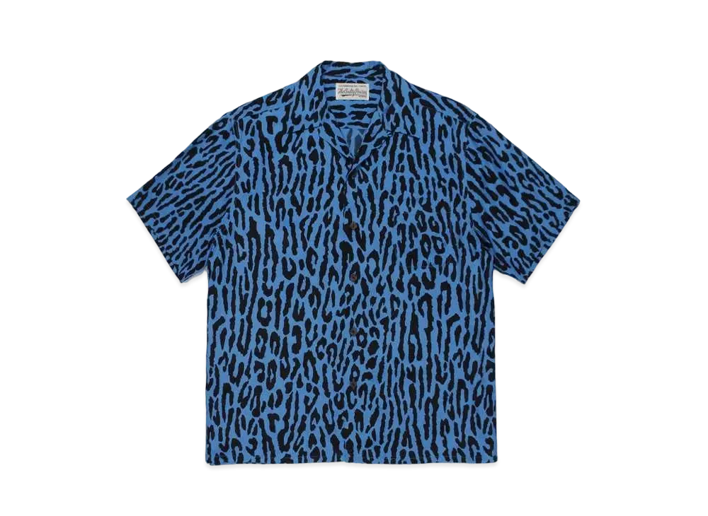 WACKO MARIA LEOPARD OPEN COLLAR SHIRT "Blue"