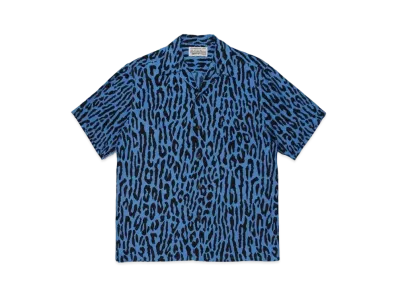 WACKO MARIA LEOPARD OPEN COLLAR SHIRT "Blue"
