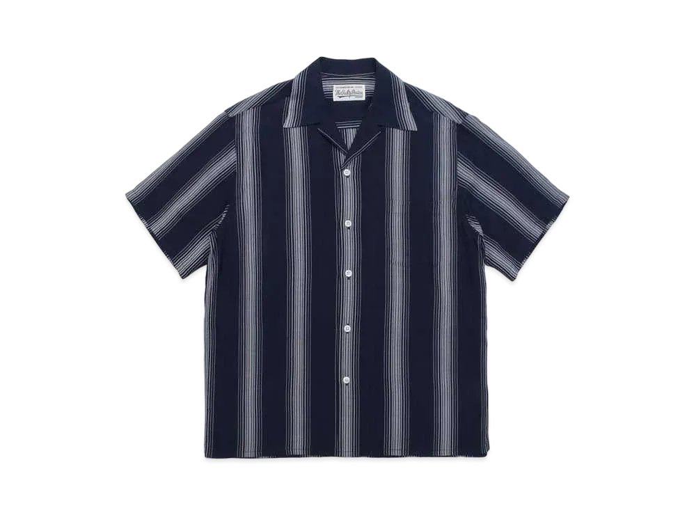 WACKO MARIA STRIPED OPEN COLLAR SHIRT "Navy"