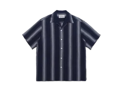 WACKO MARIA STRIPED OPEN COLLAR SHIRT "Navy"