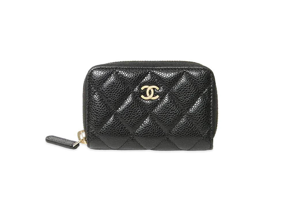 CHANEL Caviar Skin Matelasse Coin Case "Black/Gold"