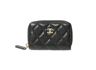 CHANEL Caviar Skin Matelasse Coin Case "Black/Gold"
