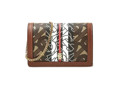 Burberry Jessie Monogram Stripe Chain Card Case "Bridle Brown"