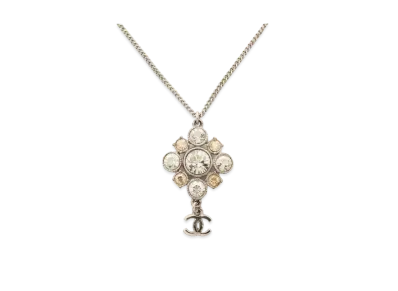 CHANEL Coco Mark Crystal Flower Necklace "Silver"