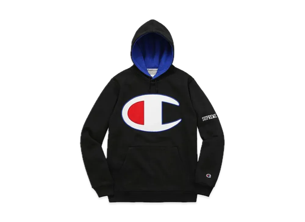 Supreme Champion Satin Logo Hoodie "Black"