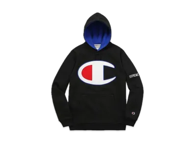 Supreme Champion Satin Logo Hoodie "Black"