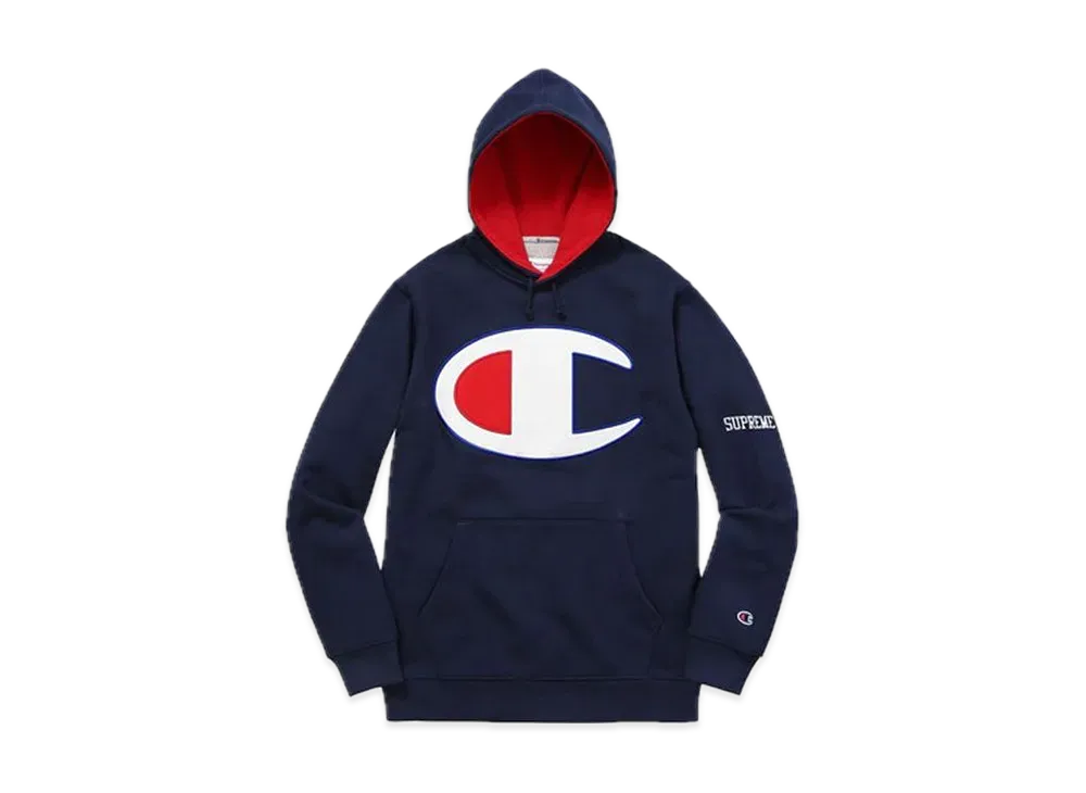 Supreme Champion Satin Logo Hoodie "Navy"