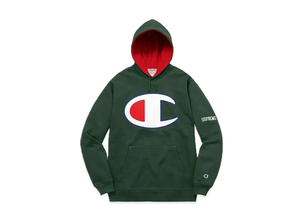 Supreme Champion Satin Logo Hoodie "Dark Green"