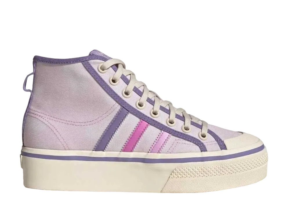 アディダス ニッツァ プラットフォーム ミッド "オールモスト ピンク/パルス ライラック/ワンダー ホワイト"