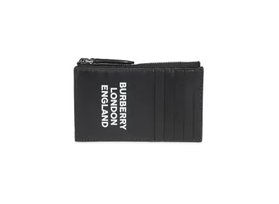 Burberry Logo Printed Leather Zip Card Case "Black"