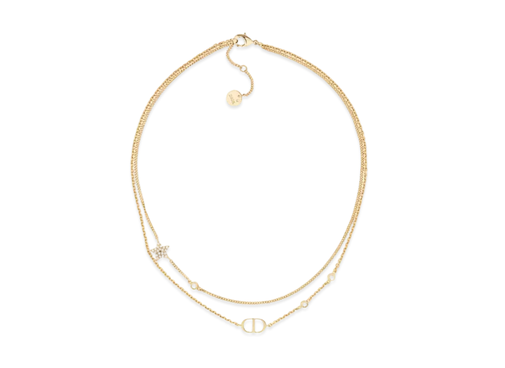 Dior PETIT CD Double Necklace Gold-Finish Metal and White Crystals "Gold"