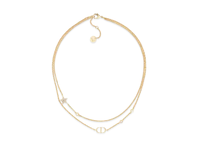 Dior PETIT CD Double Necklace Gold-Finish Metal and White Crystals "Gold"