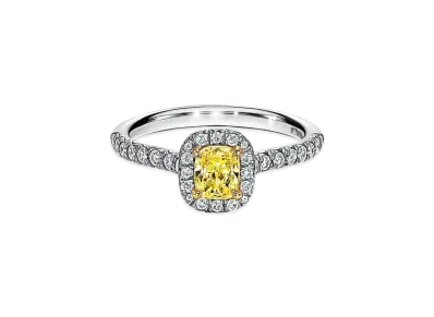 Tiffany & Co. Soleste Cushion Cut Halo Engagement Ring With A Diamond Platinum Band 0.5 Carat