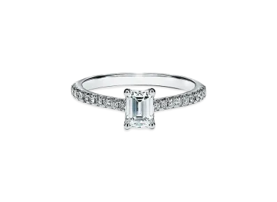 Tiffany & Co. Novo Emerald Cut Engagement Ring With A Pav Diamond Platinum Band 0.5 Carat