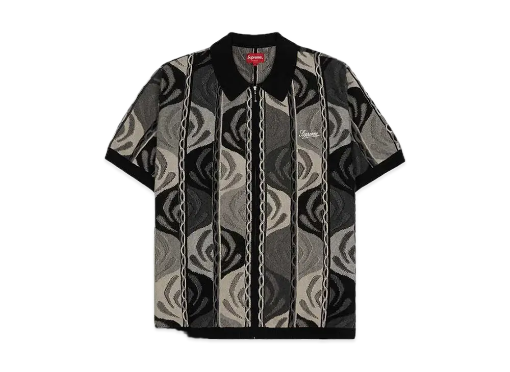 Supreme Abstract Textured Zip Up Polo "Black"