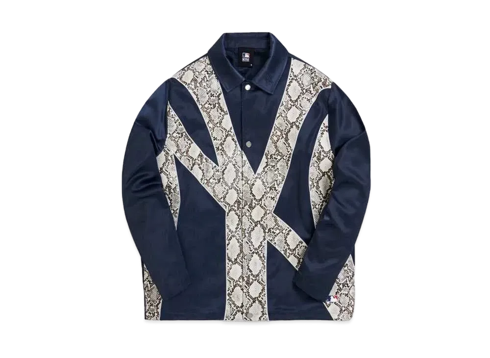 キス x メジャー リーグ ベースボール ニューヨーク ヤンキース スネークスキン コーチ ジャケット "ネイビー"