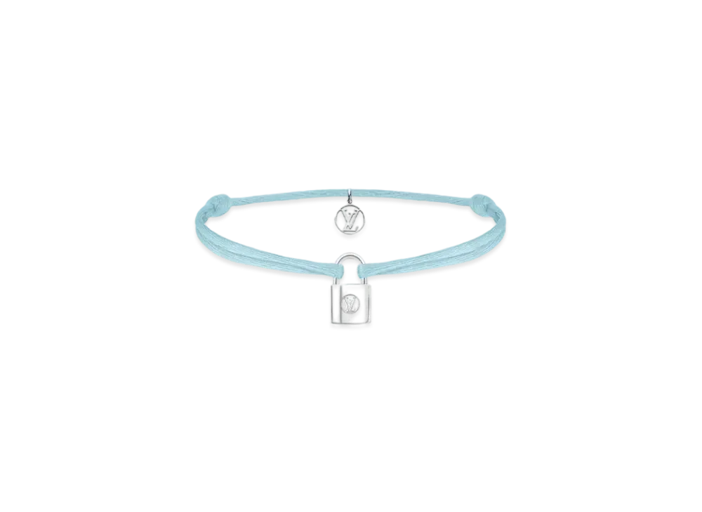 Louis Vuitton Silver Lockit X Doudou Louis Bracelet, Recycled Silver And Organic Cotton Cord "Blue"