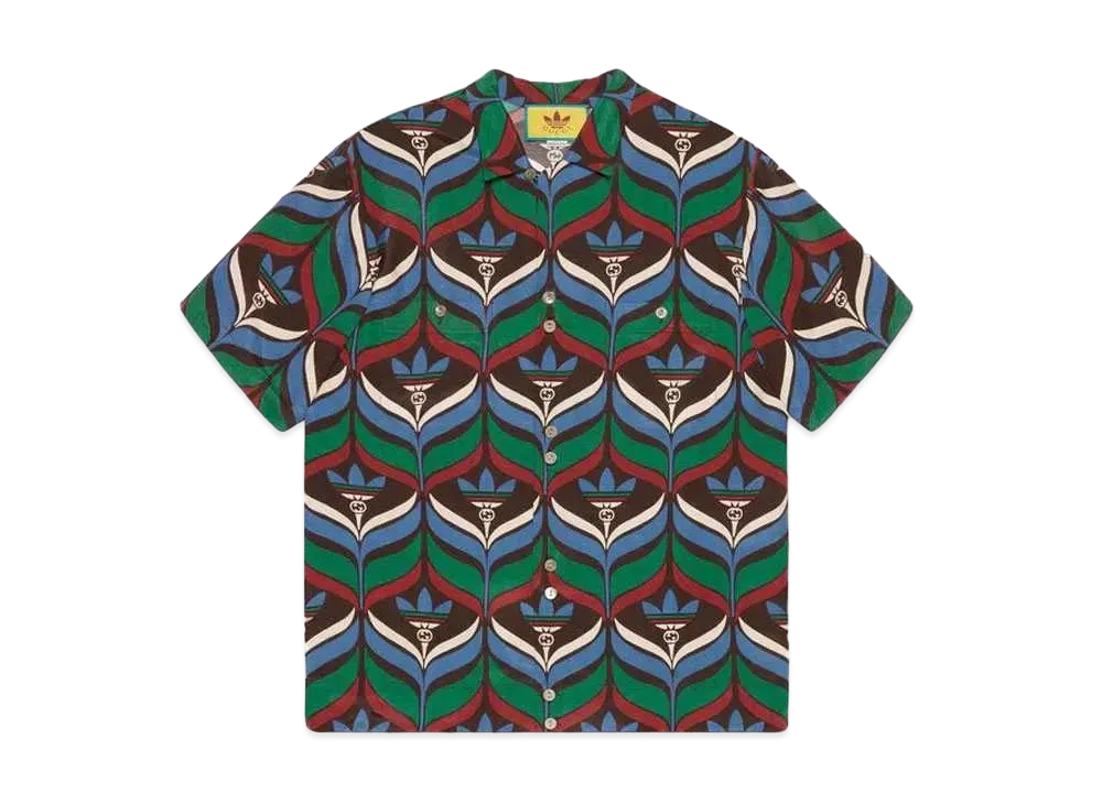 adidas x GUCCI Trefoil Print Bowling Shirt "Brown/Green"