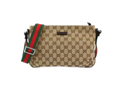 GUCCI GG Canvas Webbing Line Shoulder Bag "Beige"