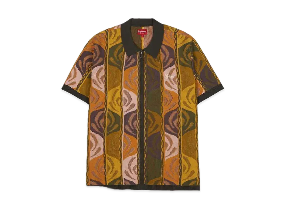 Supreme Abstract Textured Zip Up Polo "Dark Olive"