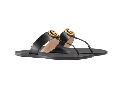 GUCCI Leather Thong Sandal With Double G "Black"