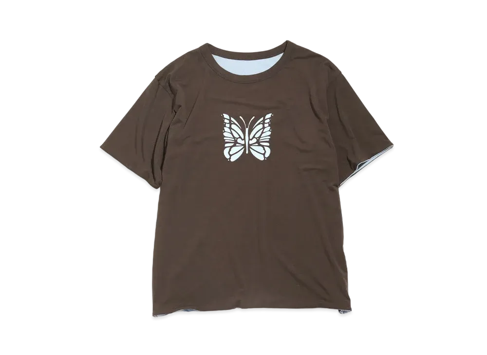 Needles S/S REVERSIBLE TEE - PE/R/PU JERSEY "Brown/Light Blue"