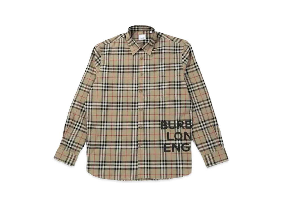 バーバリー ロゴプリント チェック シャツ "アーカイブベージュ" 8017567