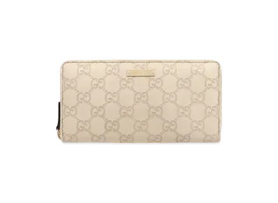 GUCCI Guccissima Metal Bar Zip Around Wallet "Mystic White"