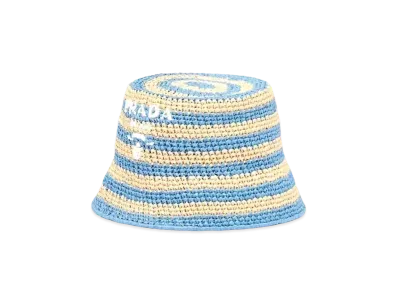 PRADA Raffia Bucket Hat "Beige/Blue"